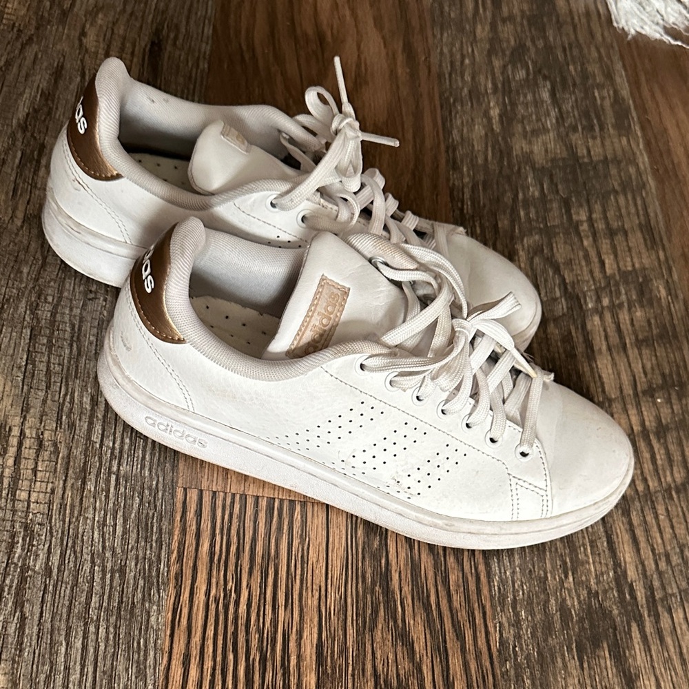 Adidas Women's White and Gold Sneakers